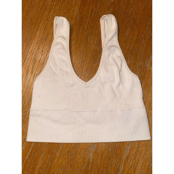 Ribbed Scoop Neck White Sports Bra - Picture 1 of 2
